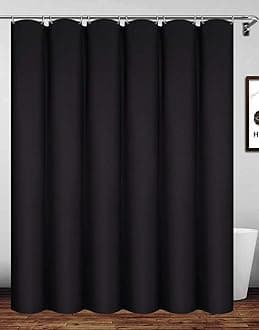 Waterproof Polyester Shower Curtain With Hooks, 240 x 200cm Black Bath Curtain