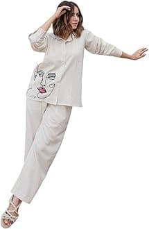 Women's Cream Color Khadi Cotton Kurti with Traditional Dancer Doll Embrodery Work, V-Neck, 3/4 Sleeves, Casual Wear Kurta Set