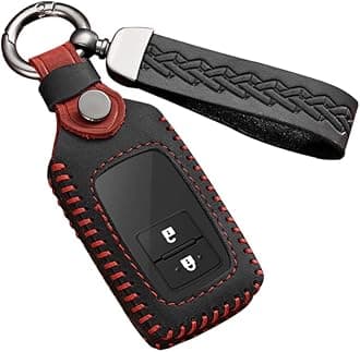 ontto Leather Car key fob cover fit for Toyota Auris Camry RAV4 Avalon Yaris Verso Land Cruiser 2012-2018 2/3/4 buttons Keychain Keyring Accessories key bag key holder key shell Protector Black