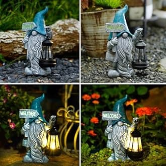 Fashionoda Welcome Gnome with Solar Lanten Decor for Yard Decorations - 10 Inch Gnome Statue Decor for Outdoor,Perfect Garden Gifts for Women,Mom