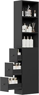 ARTETHYS Tall Narrow Free Standing Bathroom Storage Cabinet with 3-Level Adjustable Shelves Home - Space Saver for Living Room Kitchen - Classic Black