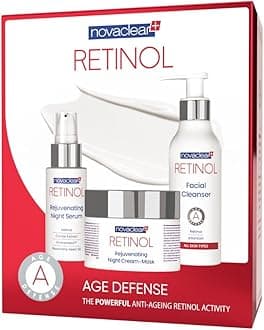 Novaclear Retinol Anti-Aging Set – Cleanser, Serum & Night Cream Kit for Firming, Wrinkle Reduction & Youthful Complexion
