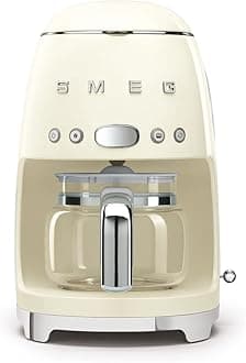 Smeg DCF02CRUK Drip Coffee Machine, Auto-Start Mode, Reuseable Filter, Digital Display, Anti-Drip System, Aroma Intensity Option, 1.4 Litre Tank, Cream
