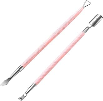Makartt Cuticle Pushers, 2Pcs Stainless Steel Dual Ended Cuticle Remover with Spoon Pusher, Cutter, Scraper & Dead Skin Fork, Pink Manicure Pedicure Nail Care Kit
