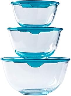 Prep & Store - Set of 3 Heavy Duty Glass Bowls with Lids (0.5L - 1L - 2L) - BPA Free