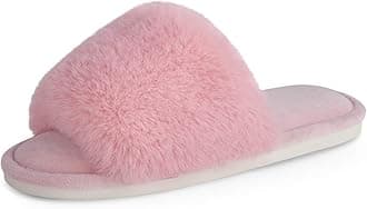 Women's Faux Fur Slippers Fuzzy Flat Spa Fluffy Open Toe House Shoes Indoor Outdoor Slip on Memory Foam Slide Sandals