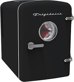 FrigidaireRetro Mini Personal Fridge Cooler, Holds up to 9 Cans, Portable & Compact, AC Plug & 12V Car Charger – Black
