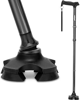 REHAND Walking Stick for Men & Women - Foldable, Adjustable, Lightweight, Self Standing Pivot Walking Cane, Soft Handle Grip, with Travel Bag, Walking Sticks for Seniors & Adults (Black)