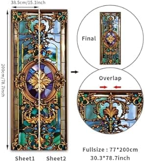 Door Sticker,Peel and Stick Vinyl Door Decals,Self-Adhesive Mural for Home Decor, 30.3" W x 78.7" L,Set of 2 Sheets