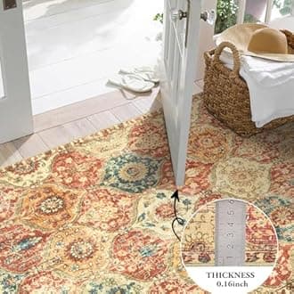 Lahome Moroccan Machine Washable Rugs for Living Room, 4x6 Rug for Bedroom Non-Slip Vintage Trellis Ultra-Thin Throw Carpet for Dining Room Office Nursery, Red/Orange