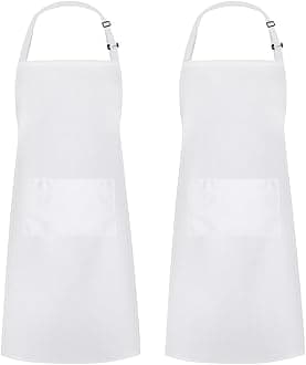 Syntus 2 Pack 100% Cotton Adjustable Bib Apron 2 Pockets Cooking Kitchen Aprons for Women Men Chef, White