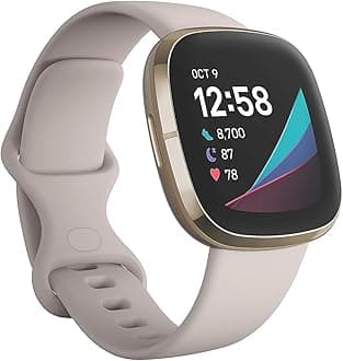 Sense Advanced Smartwatch with Tools for Heart Health, Stress Management & Skin Temperature Trends, White/Gold, One Size (S & L Bands Included)