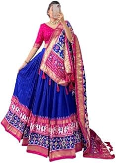 Women's Printed Tussar Silk With Leheriya And Foil Print Lehenga choli Set