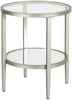 Henn&Hart 20" Wide Round Side Table with Mirror Shelf in Satin Nickel, Table for Living Room, Bedroom
