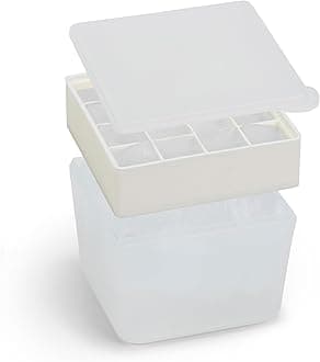 W&P Mini Ice Box Silicone Ice Cube Tray with Lid & Bin, Holds 48 Cubes, Easy Release, Space-Saving Stackable Design, Dishwasher Safe, Cream