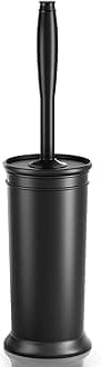 Toilet Brush, Toilet Bowl Brush with Extra Long Handle Durable Bristles Toilet Scrubber and Covered Holder for Toilet Brush Set for Bathroom Cleaning (Black, 1 Set)