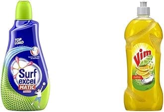 Surf Excel Matic Top Load Liquid Detergent - 1.02L & Vim Dishwash Gel, Lemon, 750 ml Combo