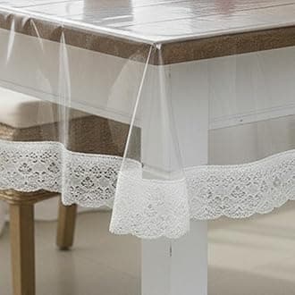 STITCHNEST PVC Transparent 10 Seater Dining Table Cover with White Lace, (60x108 Inches)