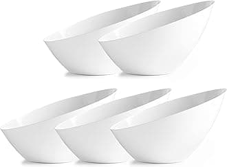 Posh SettingWhite Plastic Serving Bowls for Party Angled Bowls Disposable Chip Bowls Candy Bowls for Party Table Salad and Fruit Bowls for Party Wedding Serving Bowls-White, 54 OZ, 5 Pack