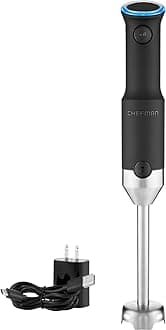 Chefman Rechargeable Variable Speed Hand Blender -Black With Stainless Blade Connector