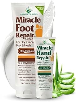 Miracle Foot Repair Cream, 8 oz + 1 oz Miracle Hand Repair, Healing Aloe Vera Lotions for Dry, Cracked Hands and Feet (8 oz Foot Cream + 1 oz Hand Cream)