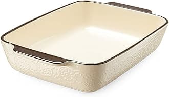 LIFVER Casserole Dish for Oven, 9x13 Ceramic Baking Dish, 115oz Large Lasagna Pan, Durable Deep Baking Pan with Handles, Oven Safe, Home & Kitchen Decor Gifts, Beige