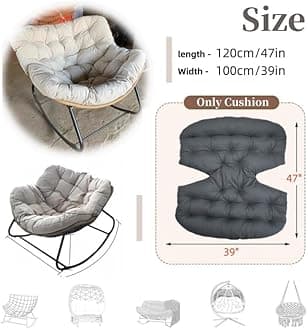 (Only Cushion) Indoor Outdoor Waterproof Papasan Rocking Chair Cushion,Thicken Patio Rocking Egg Chair Cushion, Rattan Chair Cushions, Hammock Chairs Cushions for Garden, Porch, Balcony (Dark Green)