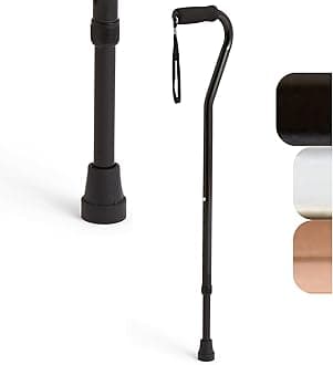 Medline Aluminum Offset Walking Cane for Seniors & Adults is Portable and Lightweight for Balance, Knee Injuries, Mobility & Leg Surgery Recovery, Black