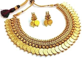 YouBella Pearl Traditional Temple Coin Necklace Set for Women
