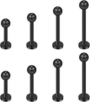 4prs(8pcs) 16G 316L Stainless Steel 3mm Ball Labret Monroe Lip Tragus Helix Earring Stud Barbell Ring Body Piercing Jewelry Kit Bar Length 6mm/8mm/10mm/12mm