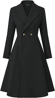 Women Swing Double Breasted Wool Pea Coat Winter Long Overcoat Jacket