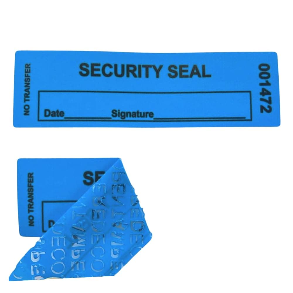 1"x3.35" Blue Non-Transfer Tamper-Evident Security Void Stickers/Labels/Seals with Sequential Numbers, Writable, Fan Folded for Convenience | 100-Pack