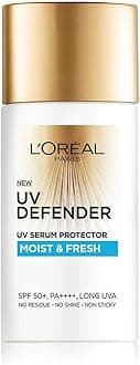 L'Oréal Paris Sunscreen, Non-Greasy, Hydrating Sunscreen With Hyaluronic Acid, UVA & UVB Protection, With SPF 50 PA+++, Moist & Fresh, UV Defender Serum Protector, 50 ml