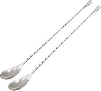 12“ Extra Long Cocktail Mixing Spoon Set Food-Grade 18/8 Stainless Steel Stirrer Spiral Pattern Bar Cocktail Shaker Spoon for Ice Cream Smoothies Malts Milkshakes Juice Coffee Tea Drink - Set of 2