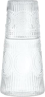 Retro Sunflower Relief Glass Bedside Night Water Carafe with Tumbler Glass, Glass Pitcher and Cup Set-Amber