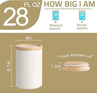 Sweejar Kitchen Canisters Ceramic Food Storage Jar, Stackable Containers with Airtight Seal Wooden Lid for Serving Ground Coffee, Tea, Sugar, Salt and More - 28 Fl Oz (Gray)