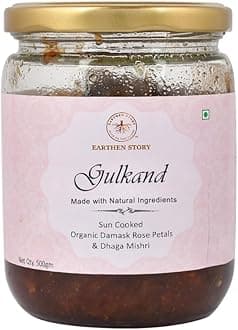 Earthen Story Sun Cooked Gulkand without sugar 500gm | Lab Tested for 290+ Pesticides | Pure Indian Pink Damask Rose & Dhaga Mishri | 100% Natural Rose Petal Jam | Ayurvedic coolant, Good for gut health