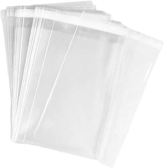 WISH HALLY WOOD 200pcs 5x5inch 2.5 mil Clear Resealable Adhesive Cello Treat Bags, Self Sealing OPP Plastic Bag Good for Bakery, Candle, Soap, Cookie.