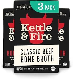 Kettle and Fire Mushroom Chicken, Beef, and Chicken Bone Broth Collagen Variety Pack, Keto, Paleo, and Whole 30 Approved, Gluten Free, High in Protein and Collagen, 3 Pack