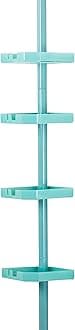 4 Tier Tensions Corner Shower Caddy | Shelves | Adjustable 48“-101” | Bathroom Organizer | Bathtub and Shower Stall | Holds Large Bottles | Soap | Shampoo | Washcloths | Seaglass