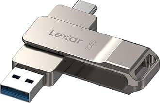 Lexar D40E 256GB Dual USB 3.2 Gen 1 Type-C Jump Drive, USB-C Flash Metal Housing Swivel Design Thumb Drive (Champagne Silver)