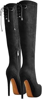 Yolkomo Women's Over The Knee Pull On Buckle Stiletto Heeled Lace Up Boots