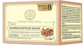 Khadi Natural Sandalwood Soap | Natural Handmade Soap | Bathing Soap for Hydrated Skin | Natural Soap with Essential Oils | Suitable for All Skin Types | Pack of 8(125gx8) (1000g)