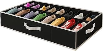HOLDN' STORAGE Extra-Large Under Bed Shoe Storage Organizer - Underbed Storage Solution Fits Men's and Women's Shoes, High Heels, and Sneakers with Durable Vinyl Cover & Extra-Strong Zipper - Black