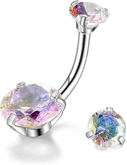 Belly Button Rings Round Cubic Zirconia Navel Barbell Stud Body Piercing