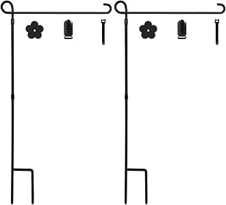 YEAHOME 2PC Garden Flag Holder Stand, Weather-Proof Yard Flag Pole Black Metal Powder-Coated Flagpole with Tiger Clip and Rubber Stopper for Garden Flags Outdoor Decorations