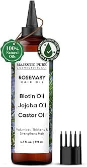 Majestic Pure 100% Pure Rosemary Oil For Hair Growth - Strengthening, Nourishing, Volumizing - Infused with Biotin Oil, Jojoba Oil & Castor Oil - Non GMO Verified - 6.7 Fl Oz