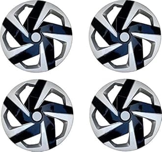 Car Wheel Cover Wheel Cap with Rings Magnite Design Sporty Looks Black & Silver Color Universal Model Car Wheel Size 16 Inch Press Fitting Rims Set of 4 Pieces