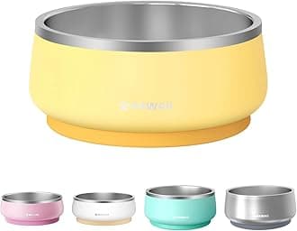 Dog Bowl, 34 oz Double-Wall Stainless Steel Food and Water Bowl, Non-Slip Rubber Base, Dishwasher Safe, ID Tag Included, (1 Pack)