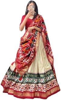 Patola Print Leheriya With Foil Work Tussar Silk Lehenga Choli